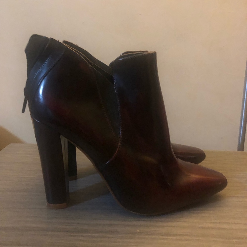 ZARA Oxblood Red Ombré Ankle Boot High Heel Square Toe Faux Patent Leather 38